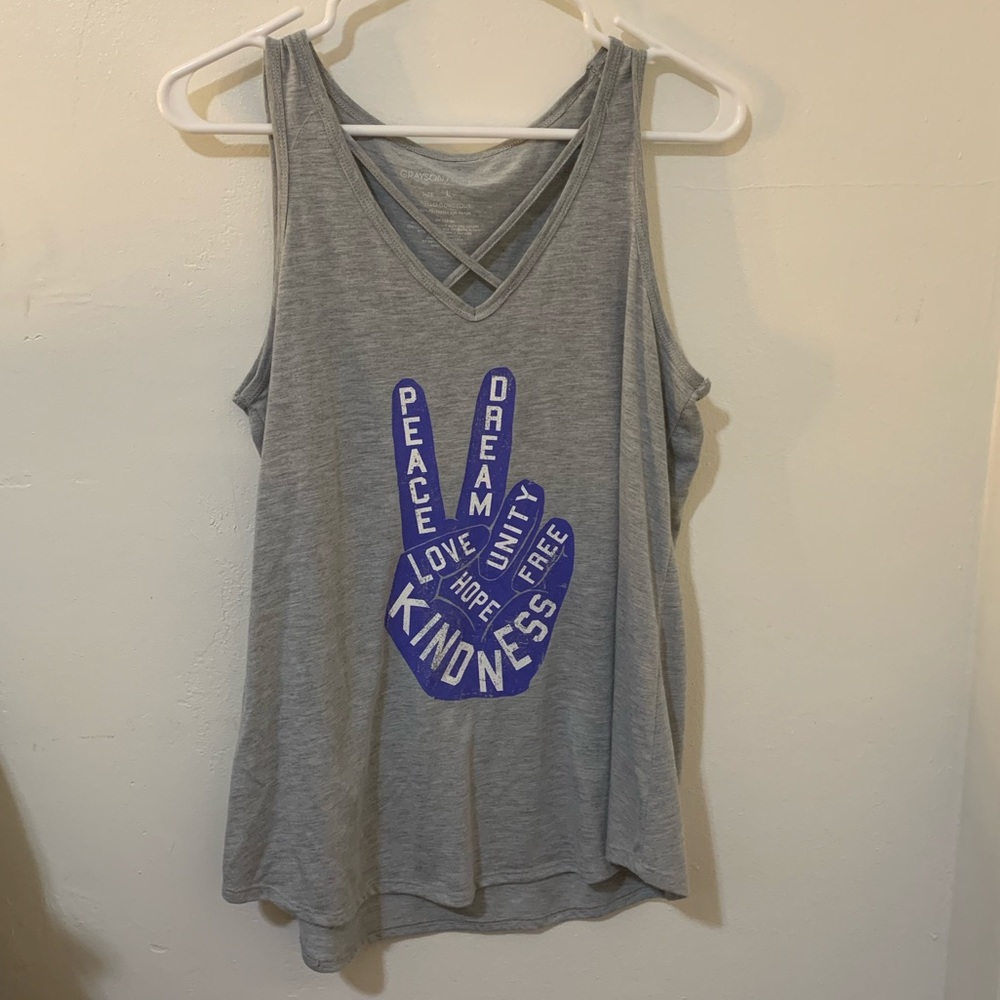 Gray screen printed tank top